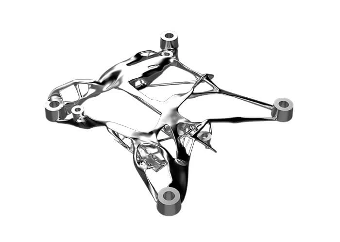 ジェネレーティブ デザインで作られた、エンジン ブロックへダイレクト マウントするフレーム部分 