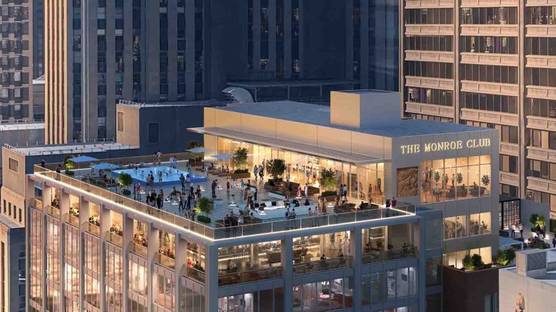 A rendering of Chicago’s 111 W. Monroe office complex, which is being redeveloped into residences