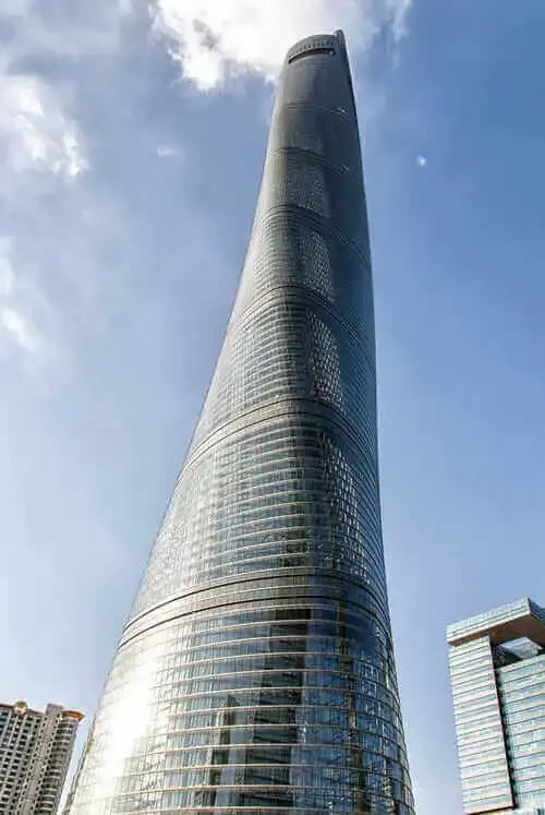 A view looking up at the Shanghai Tower