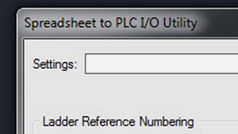 Close-up of a dialog box with a "Settings" field and "Ladder Reference Numbering" label.