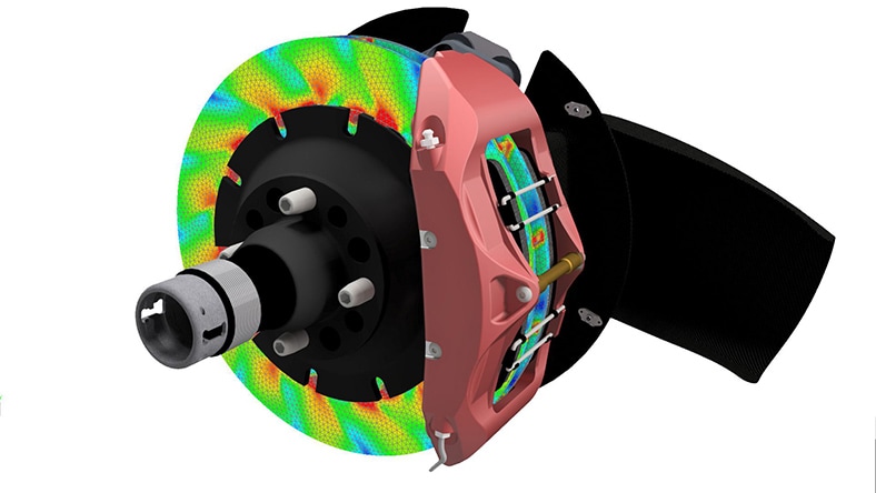 A design rendering of a car brake assembly.