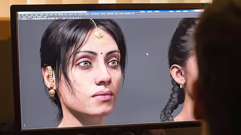 An animated woman comes to life on a designer's computer screen.
