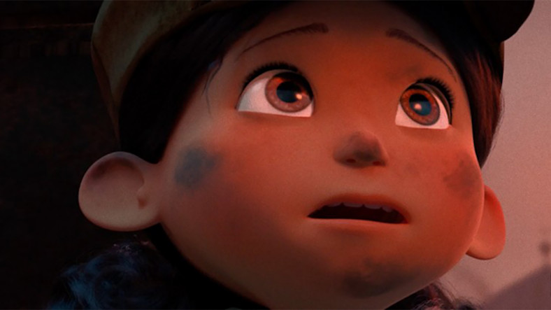 Still from the film Mila shows the title character with a scared expression.