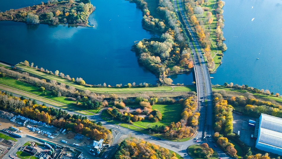 Aerial view of Civil Engineering roads and bridge project.