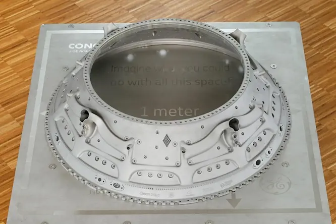 3D-printed metal turbine center frame casing, 1 meter in diameter