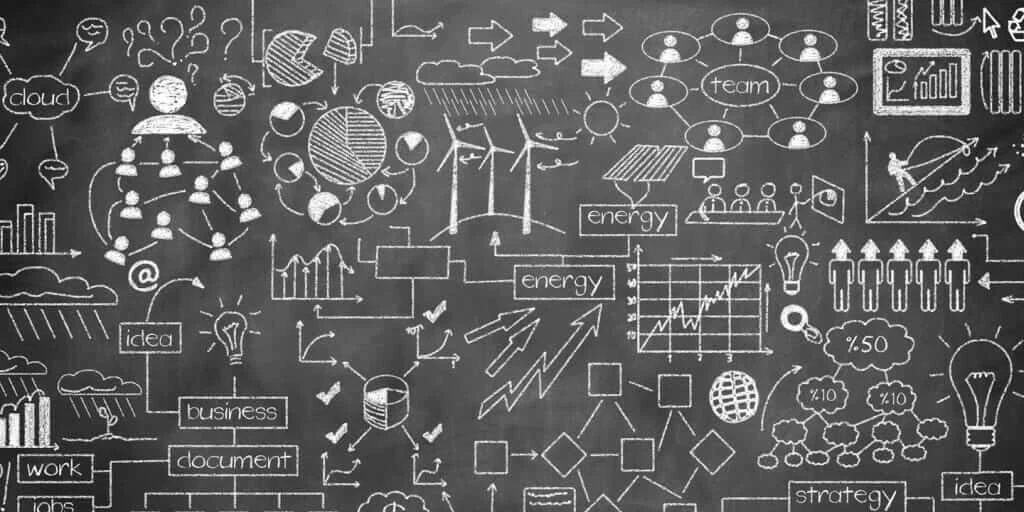 Chalkboard illustration of design thinking for social and environmental impact