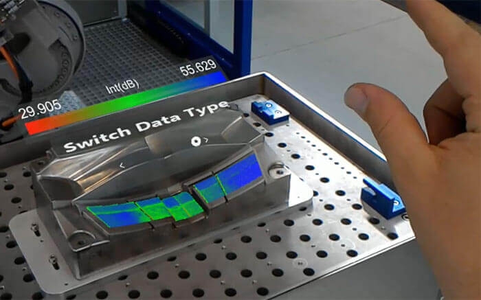 A view from the HoloLens showing metrology data. 