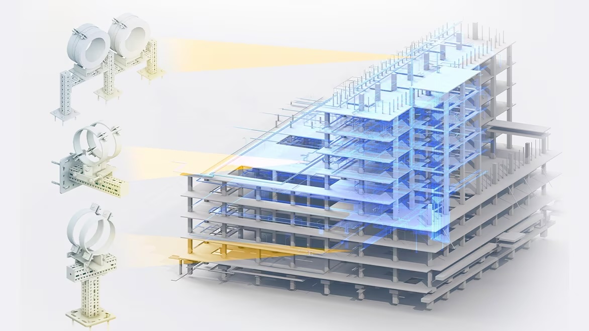 3D model of a building, modular fastening solutions