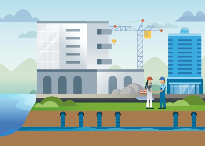 Illustration of two people in hard hats shaking hands