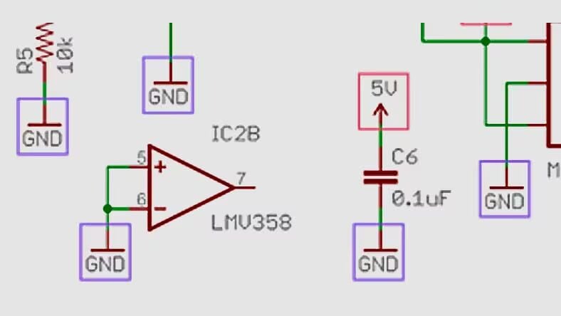 Electronic circuit diagram showing ground and IC connections.