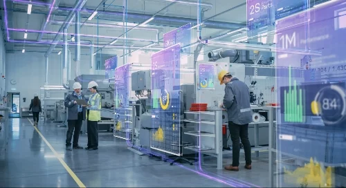 Graphic overlays of data on a factory floor