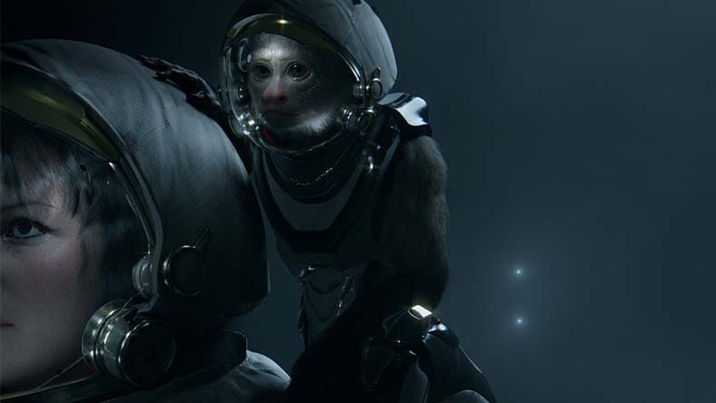 Astronauts in futuristic space suits.