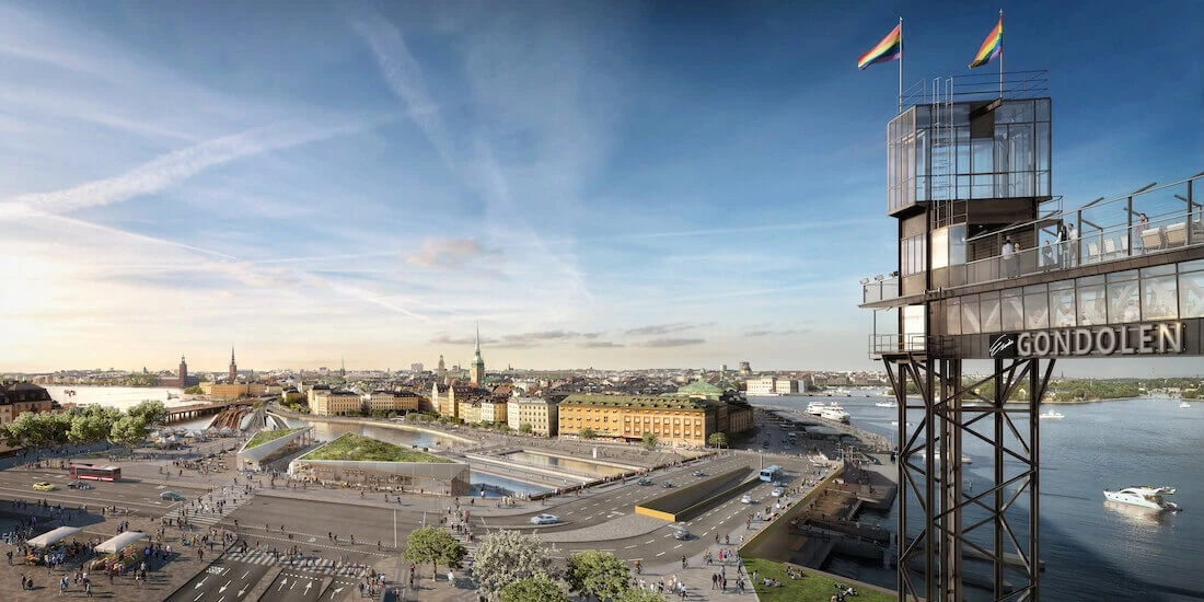 Aerial view of waterfront in Stockholm