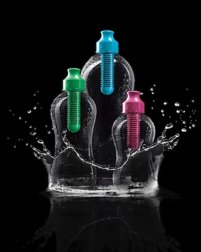 Die Wasserflasche „Bobble“, ausgestattet mit einem austauschbaren Aktivkohlefilter.