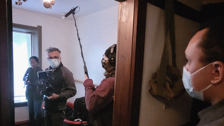 Adrian Bobb and film team behind the scenes of The Fore-men.