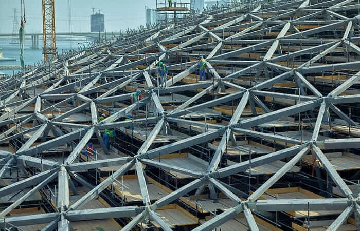 louvre abu dhabi dome roof under construction