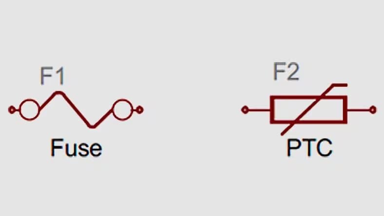 Electrical symbols for fuse and PTC.
