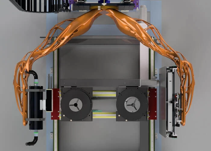L’équipe de conception de VisiConsult a collaboré avec Mickey Wakefield d’Autodesk pour élaborer l’arceau en C (en orange) en se servant de la conception générative.