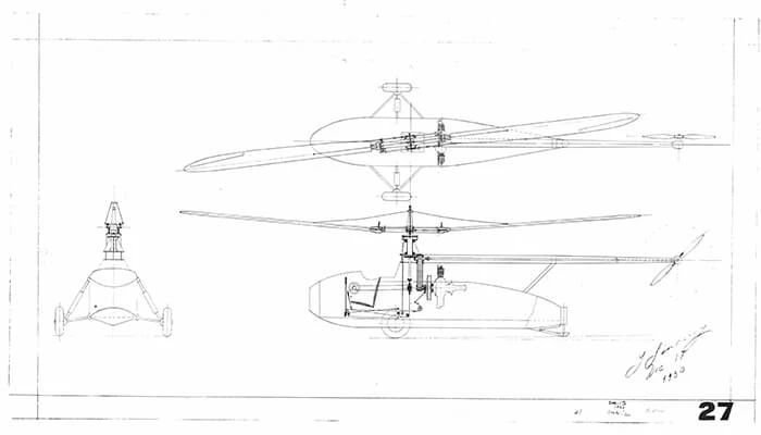 Igor Sikorskis Entwurf für den 1930 patentierten Helikopter.