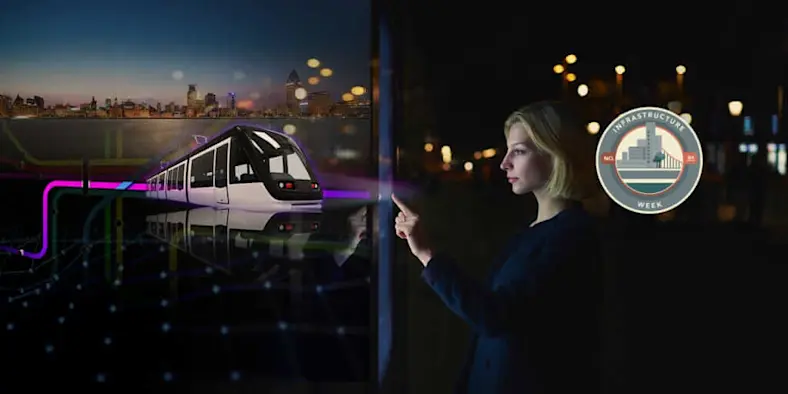 smart cities image composite: train and woman