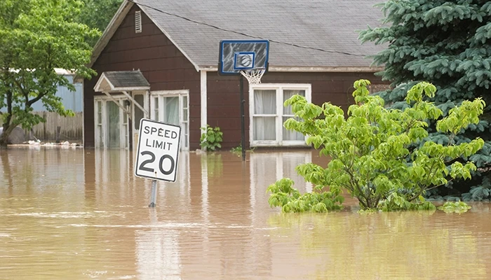 Floodwaters engulf a neighborhood