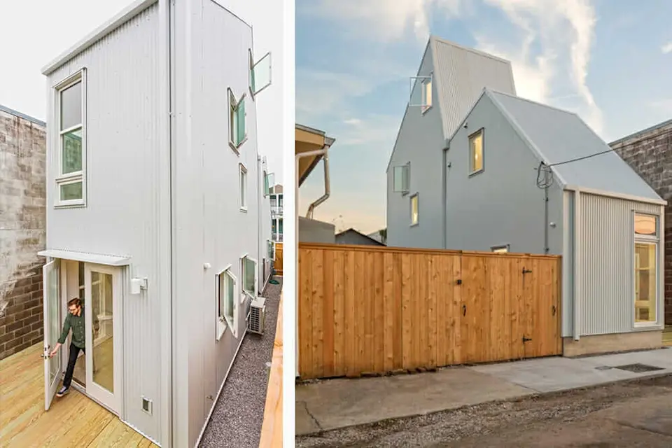 Two views of a starter home in New Orleans