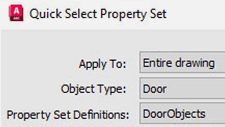 AutoCAD Quick Select Property Set dialog 