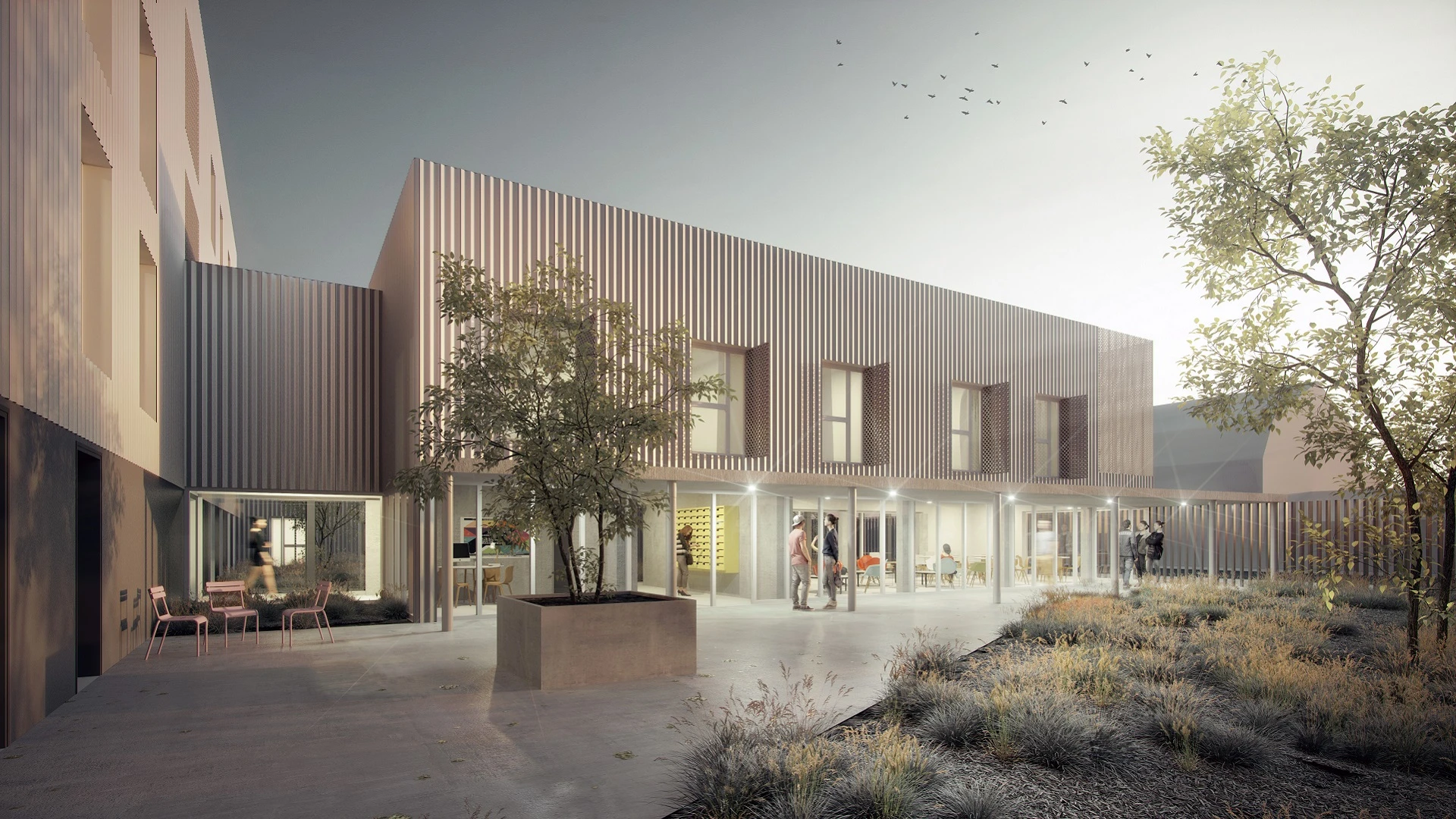 法国西部永河畔拉罗什（La Roche-sur-Yon）的阿尔法城学生公寓（Alpha City Student Housing）由布依格的预制构件建造而成。Willy Berre摄、布依格建筑公司供图。