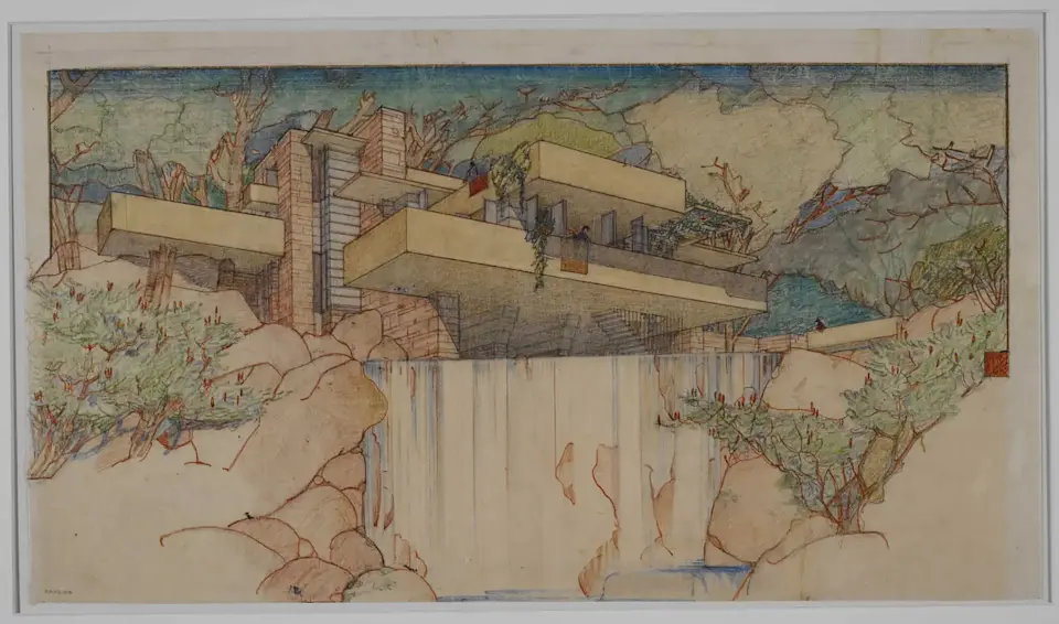 frank lloyd wright designs Fallingwater drawing