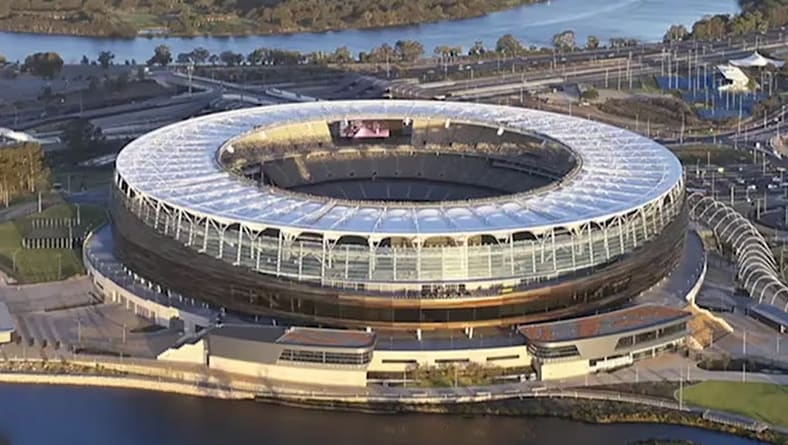 An overhead image of Optus Stadium in Western Australia.