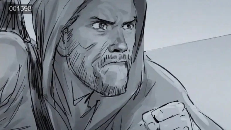 Sketch from an animation storyboard showing a man running