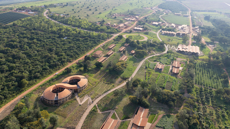 An overhead view of the RICA campus in Rwanda.