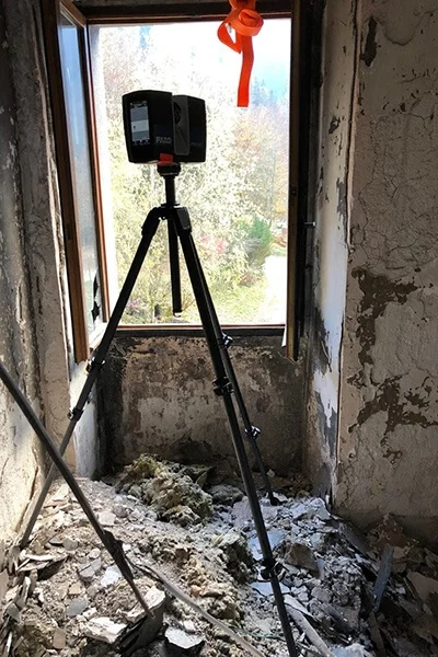 reality capture atff scanning a burned building