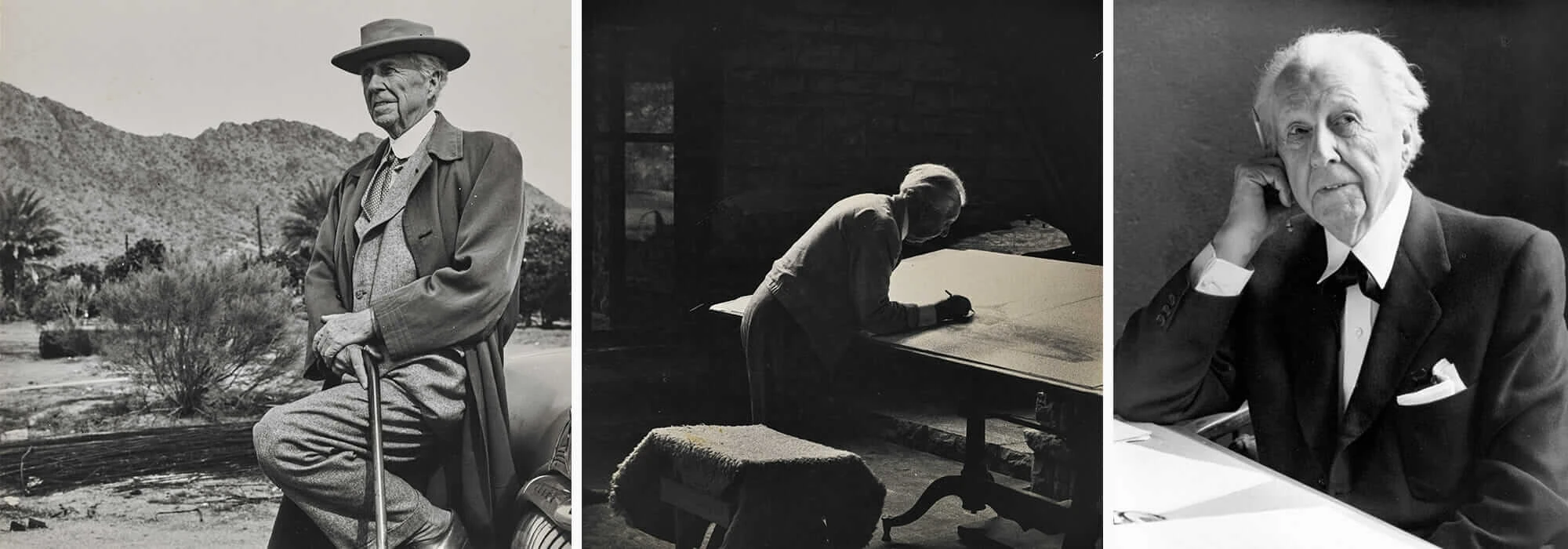 A collage of Frank Lloyd Wright portraits