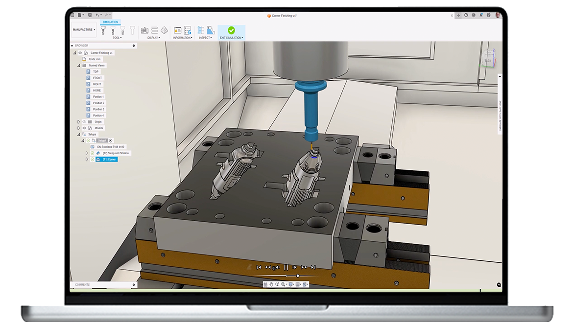 Manufacturing workspace in Autodesk Fusion.