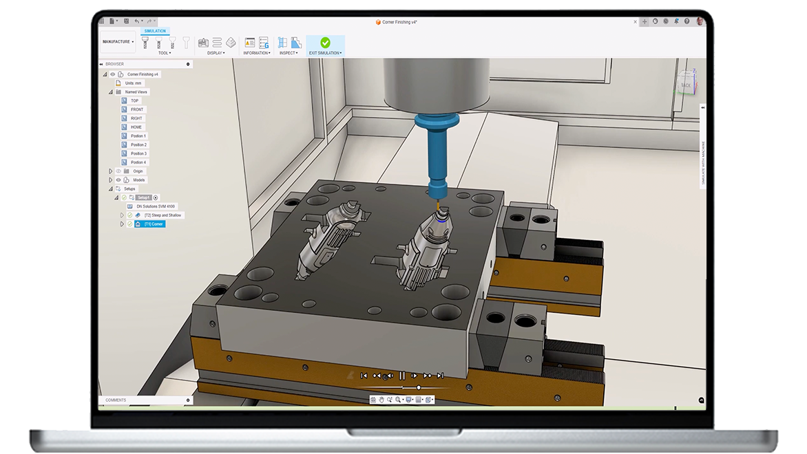 Manufacturing workspace in Autodesk Fusion.