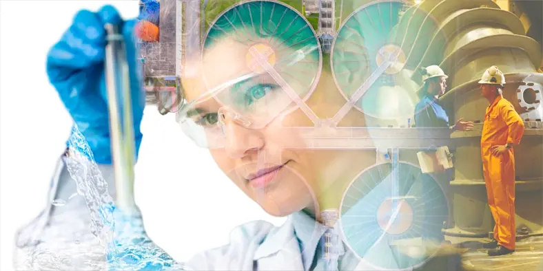 Composite image of water management workers