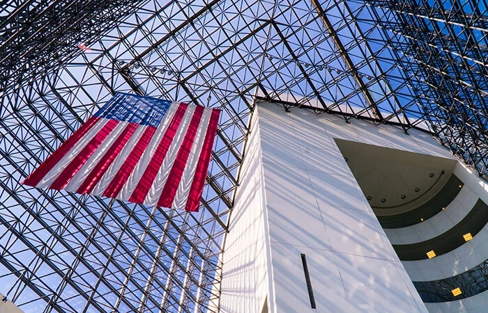 IM Pei architect Kennedy Library atrium