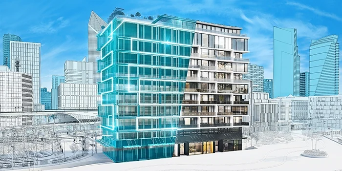 デジタルツインをオーバーレイしたビル