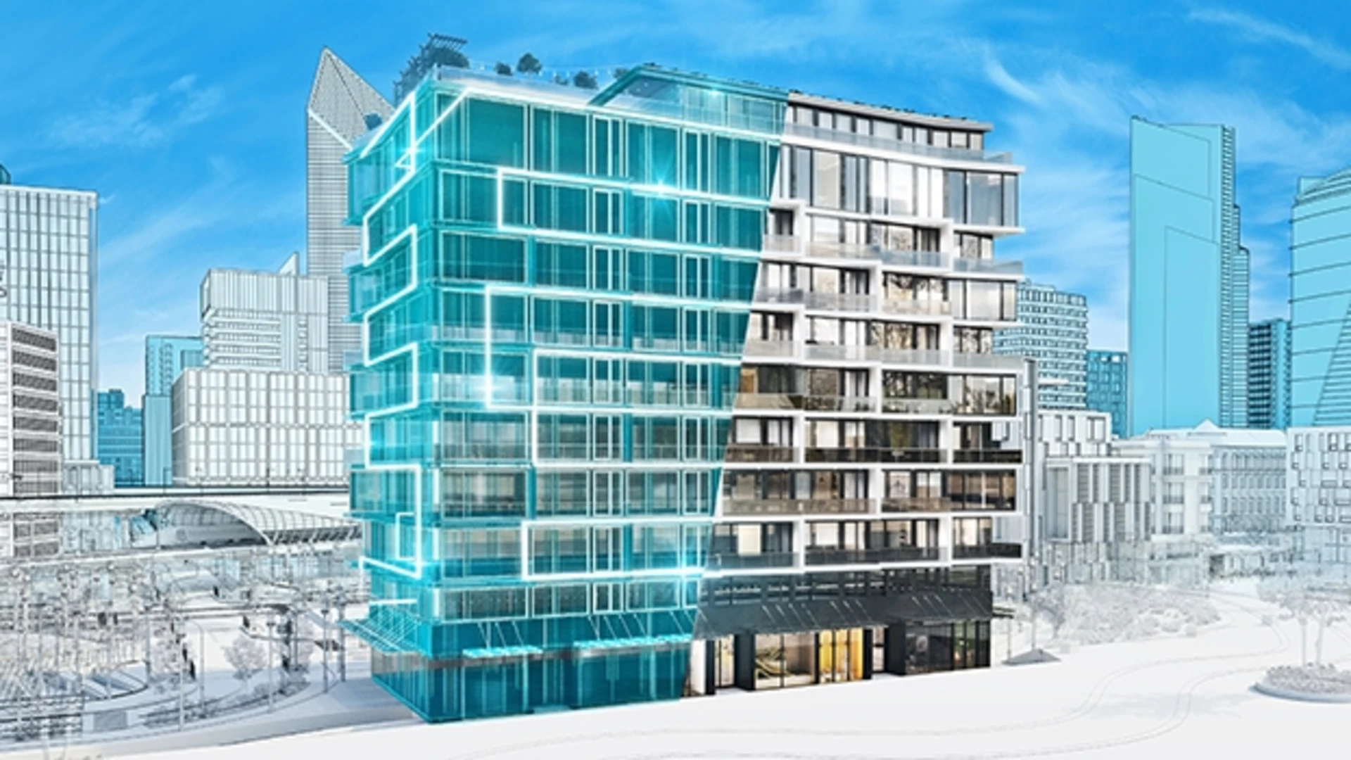 building with digital twin overlay