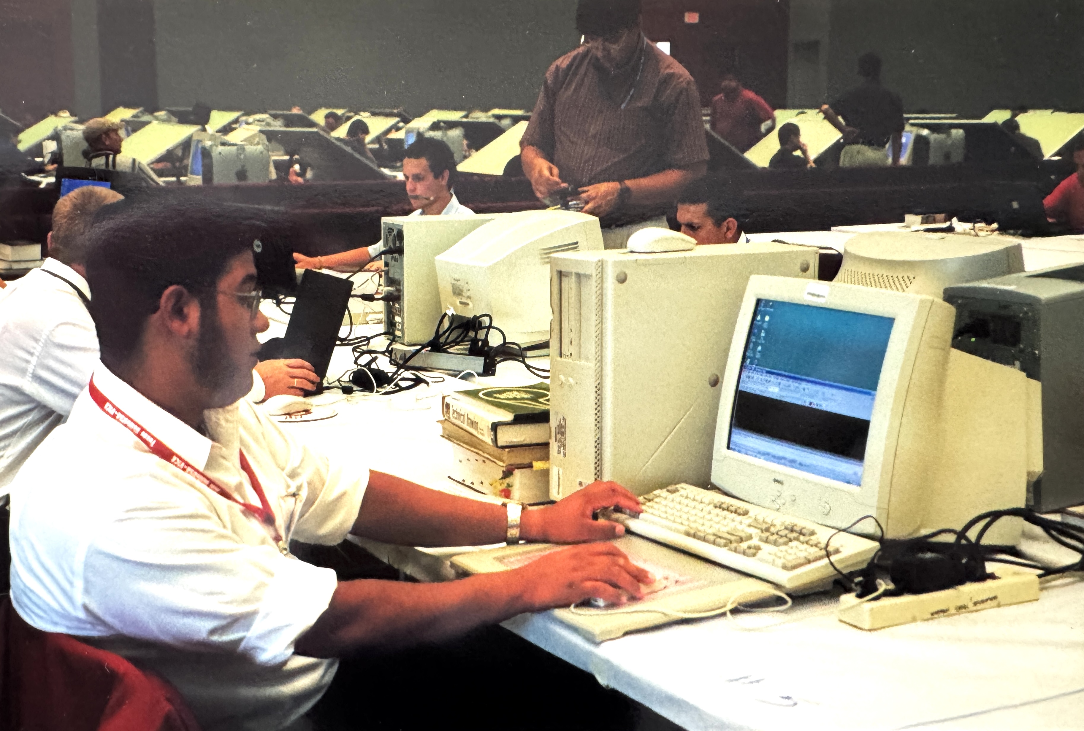 Drew Moncada setting up his computer to compete at SkillsUSA.