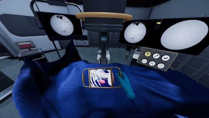 view of surgical simulation on the operating table