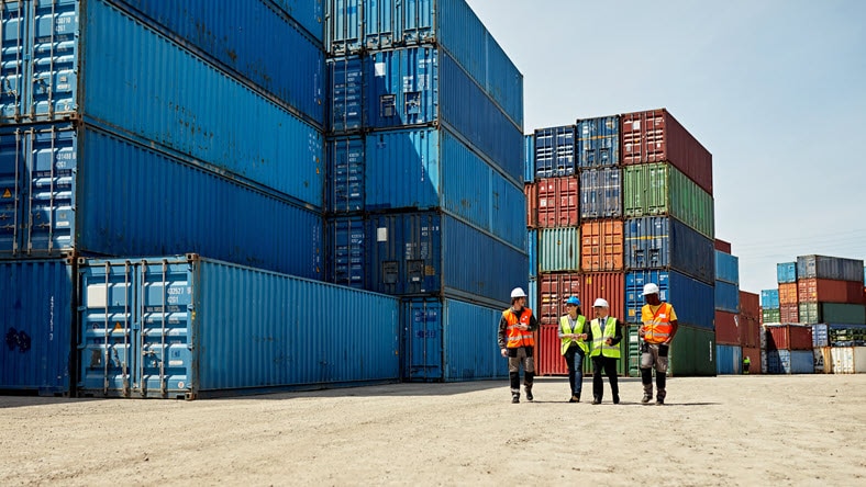 Logistics Team Walking Together in Inland Port