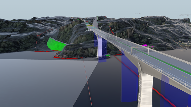 A computer screen shows a 3D bridge model taking shape.