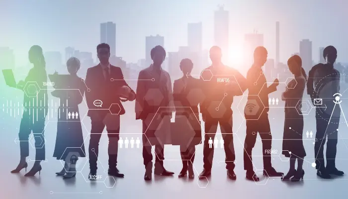 Illustration of various standing people in silhouette