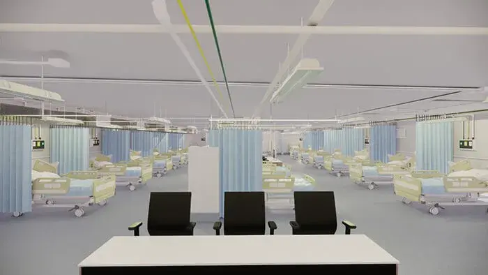Interior rendering of CEMEX modular hospital