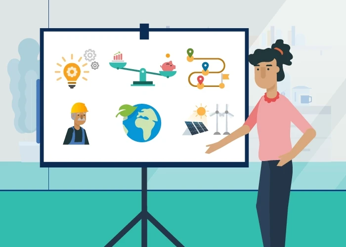 Illustration of a woman presenting a slide