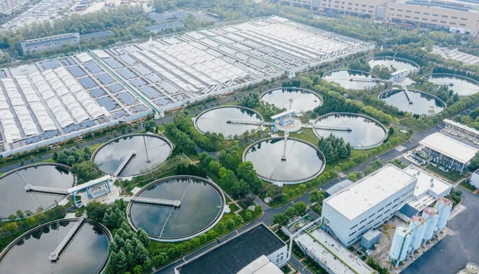 Aerial view of a water treatment plant