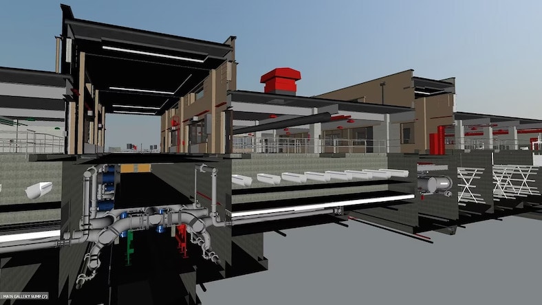 Arcadis, a design firm, created 3D models to design the facility upgrades at the Collins Park Water Treatment Plant in Toledo, Ohio, including this model of the Basin 7.