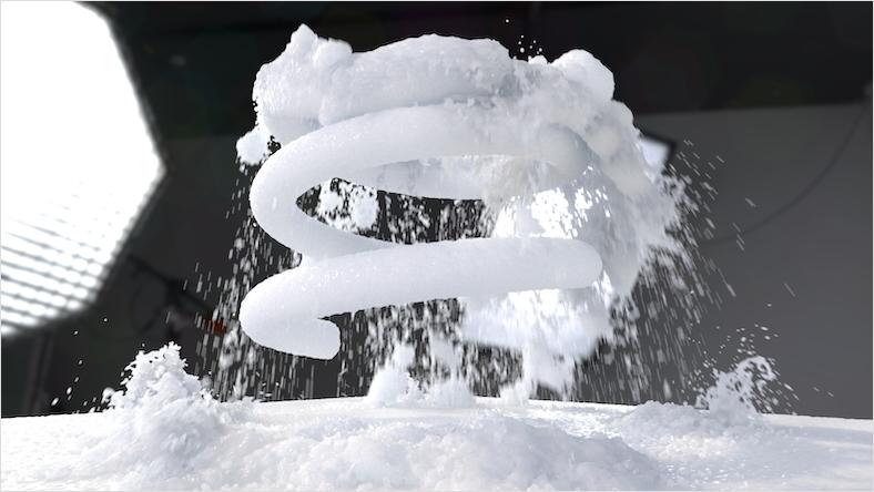 An image shows snow simulation created in Bifrost.